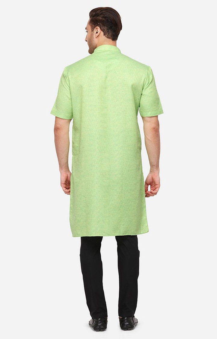 JadeBlue | Men's Green Cotton Blend Textured Kurtas 2