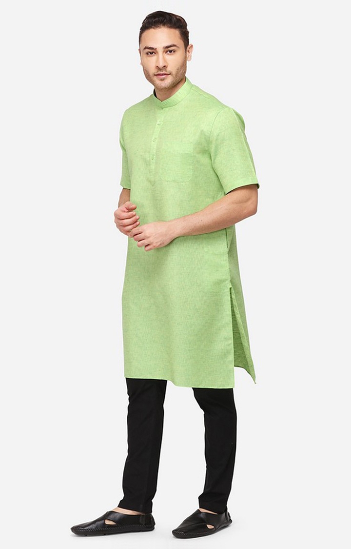 JadeBlue | Men's Green Cotton Blend Textured Kurtas 1