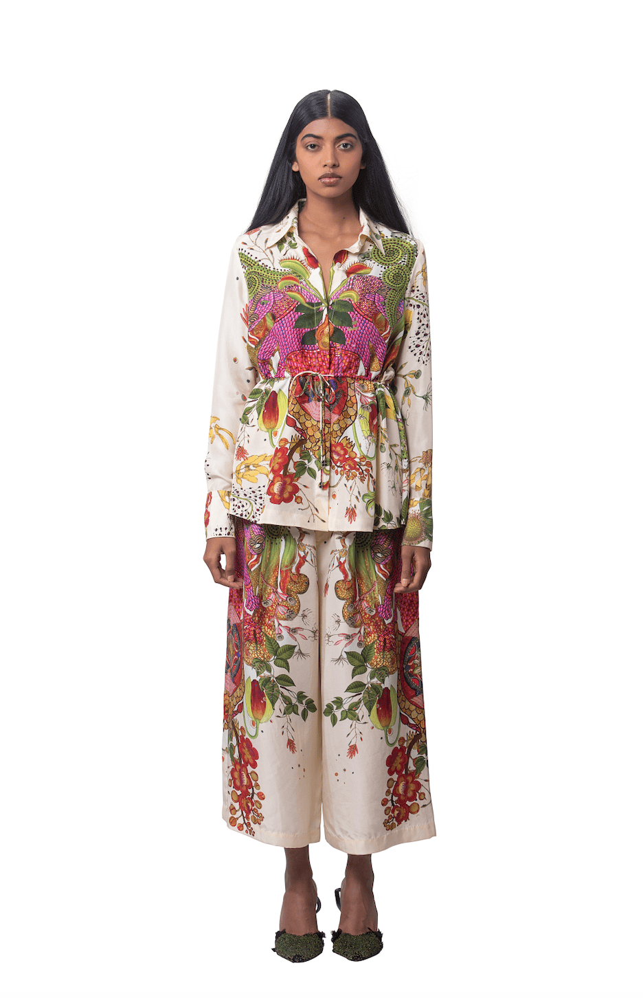 PRINTED DRAWSTRING SHIRT WITH CULOTTES