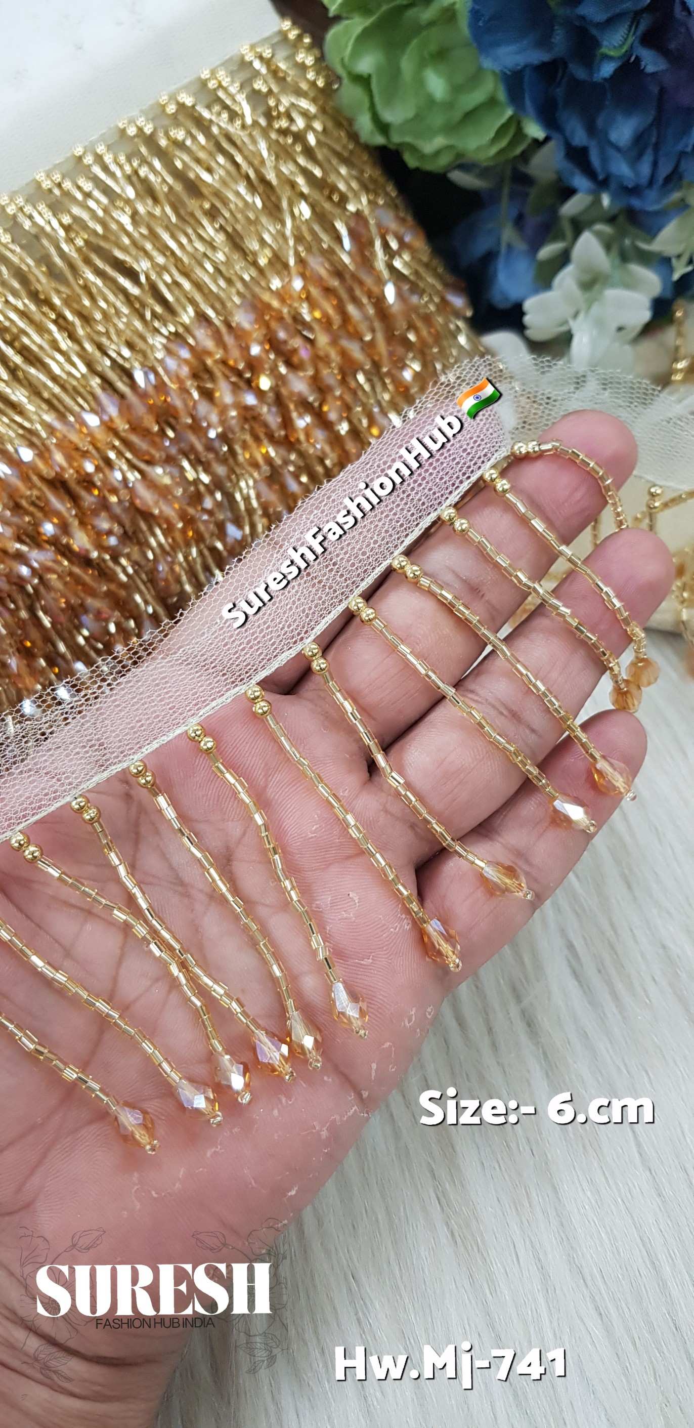 Antique Gold Cutdana Fringe Handmade Lace