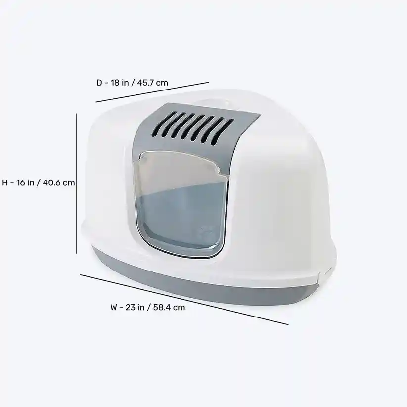 Savic Nestor Corner Cat Litter Box - White/Grey - 23 x 18 x 16 Inch
