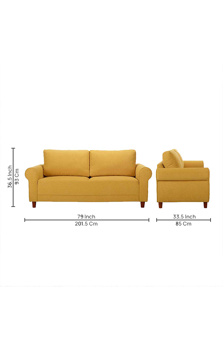neudot Melody Sofa for Living Room |3 Persons Sofa|Premium Fabric with Padded Cushioned Armrest | Solid Wood Frame|3 Seater in Husky Yellow Color