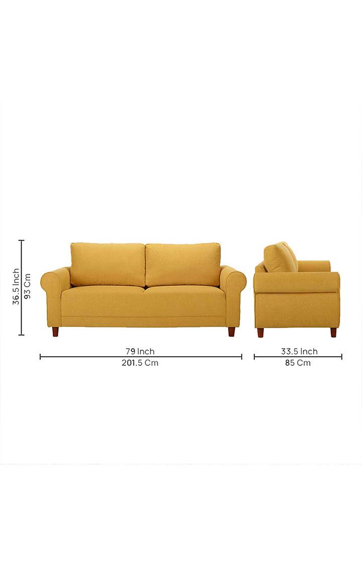 neudot Melody Sofa for Living Room |3 Persons Sofa|Premium Fabric with Padded Cushioned Armrest | Solid Wood Frame|3 Seater in Husky Yellow Color