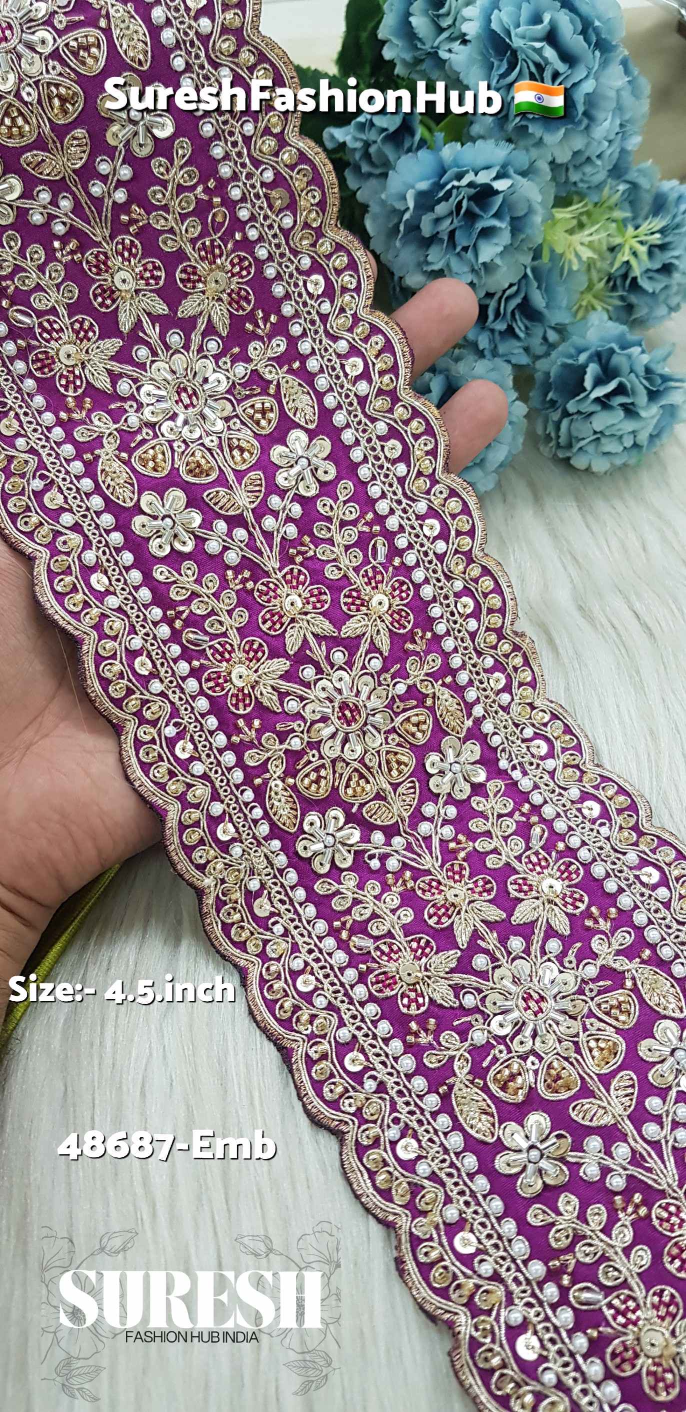 Magenta Double Scalloped Floral Border – 48687-Emb