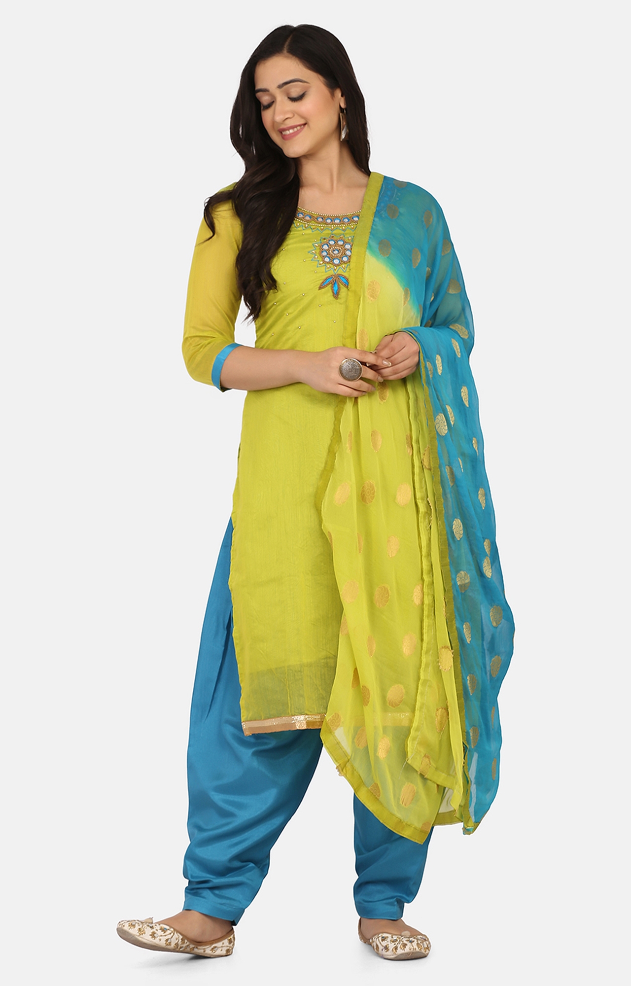 Shaily Green Color Cotton Blend Embroidered Unstitched Dress Material-VF_ASCGRN33_DM