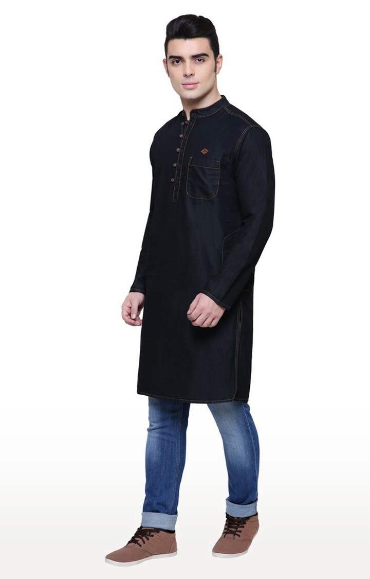 Kuons Avenue Men s Jet Black Denim Ethnic Long Kurta Kuons Avenue