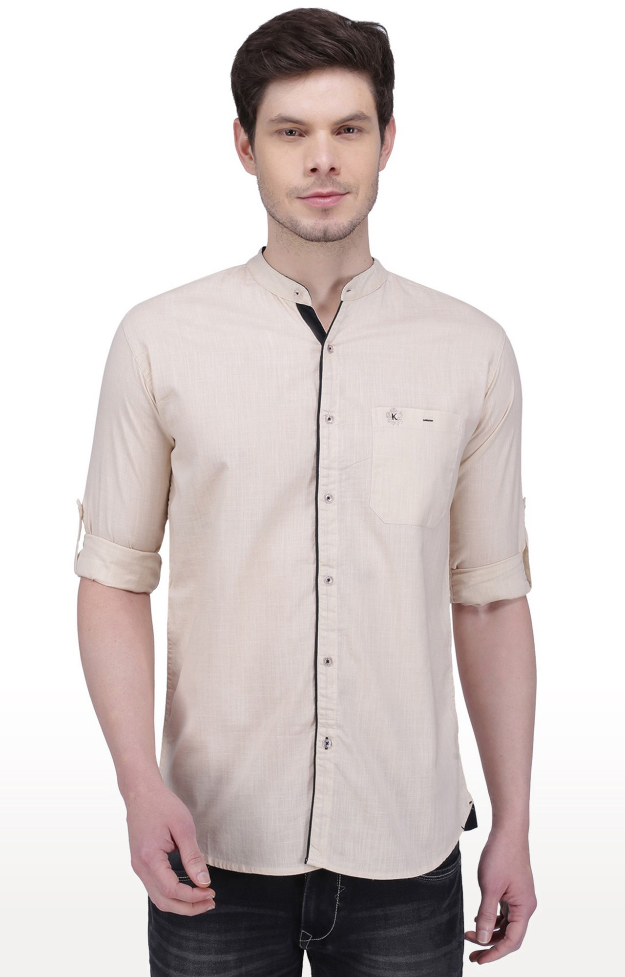 Kuons Avenue Men's Light Beige Linen Cotton Casual Shirt