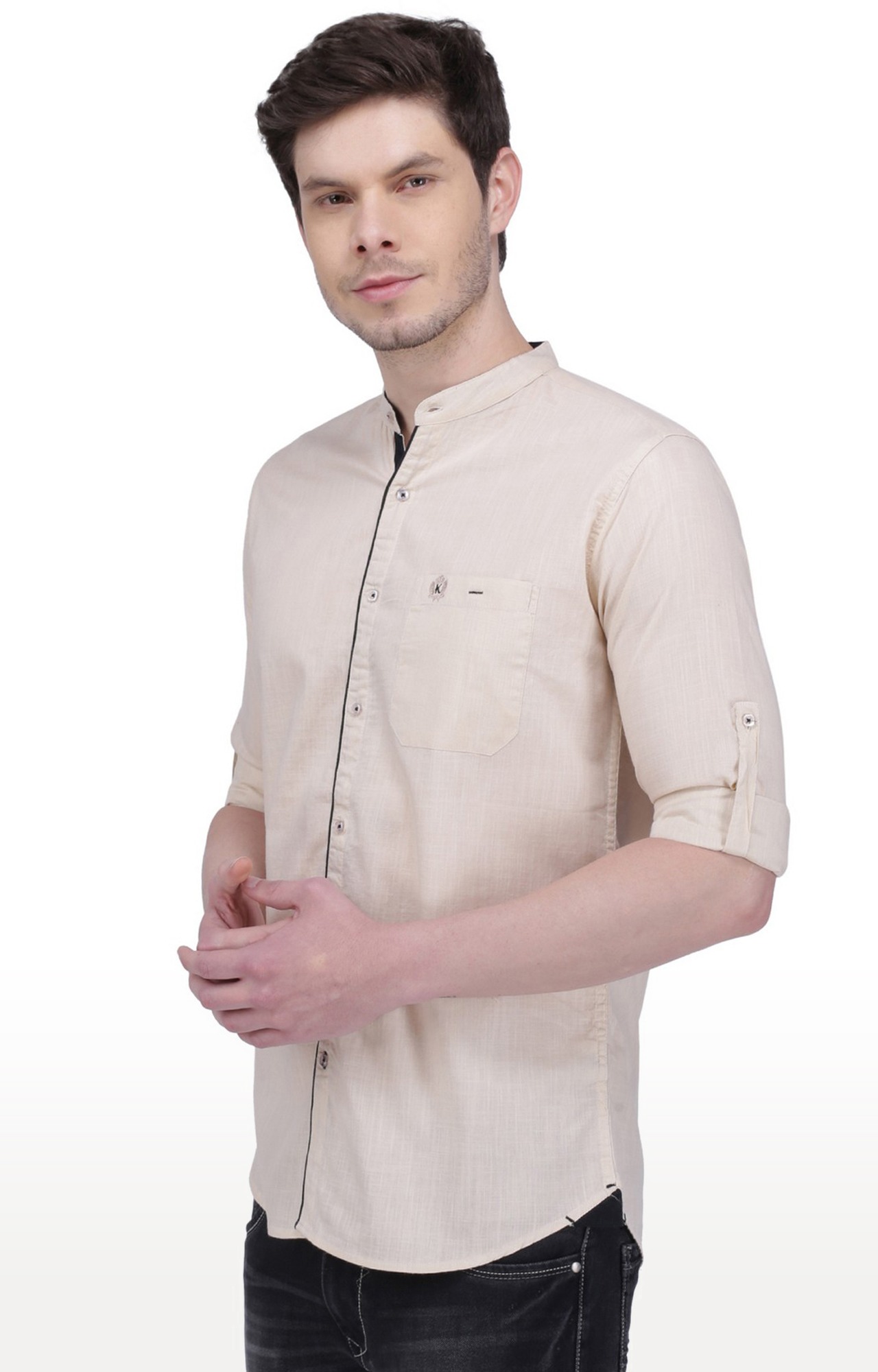 Kuons Avenue Men's Light Beige Linen Cotton Casual Shirt