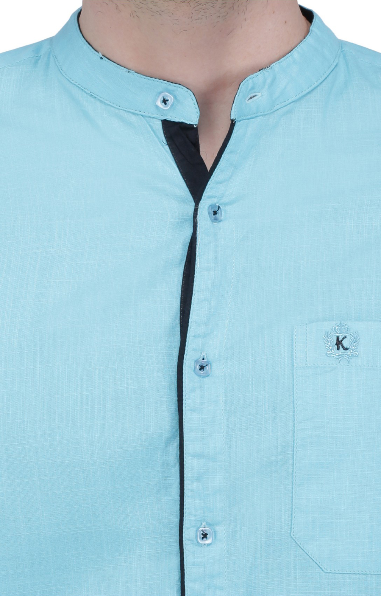 Kuons Avenue Men's Turquoise Linen Cotton Casual Shirt
