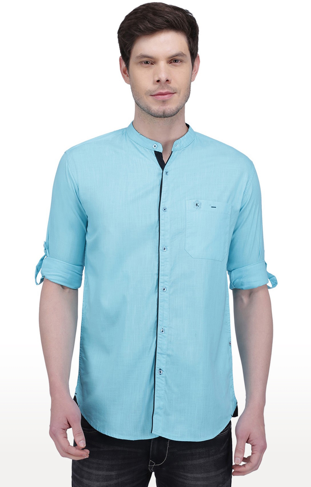 Kuons Avenue Men's Turquoise Linen Cotton Casual Shirt