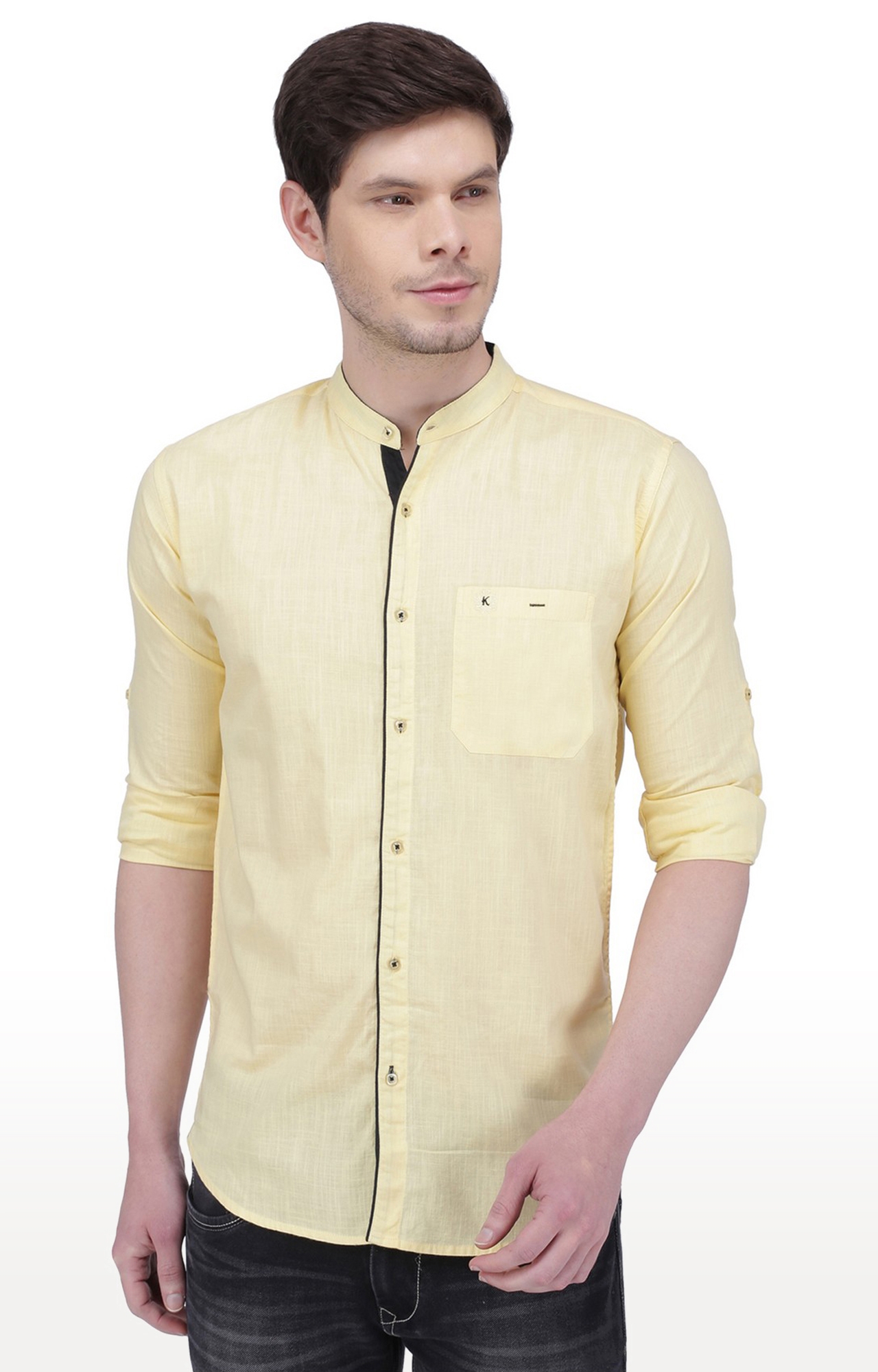 Kuons Avenue Men's Cream Yellow Linen Cotton Casual Shirt