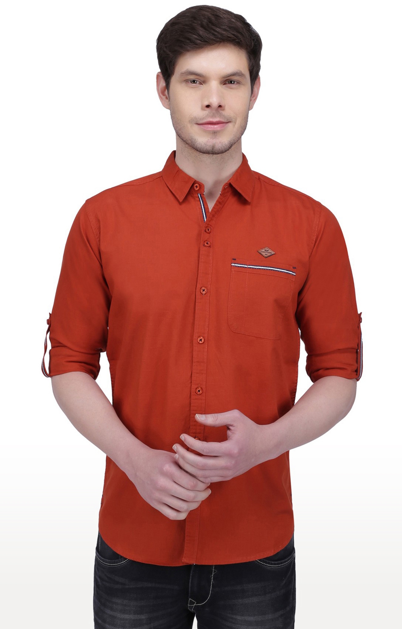 Kuons Avenue Men's Rust Brown Linen Cotton Shirt