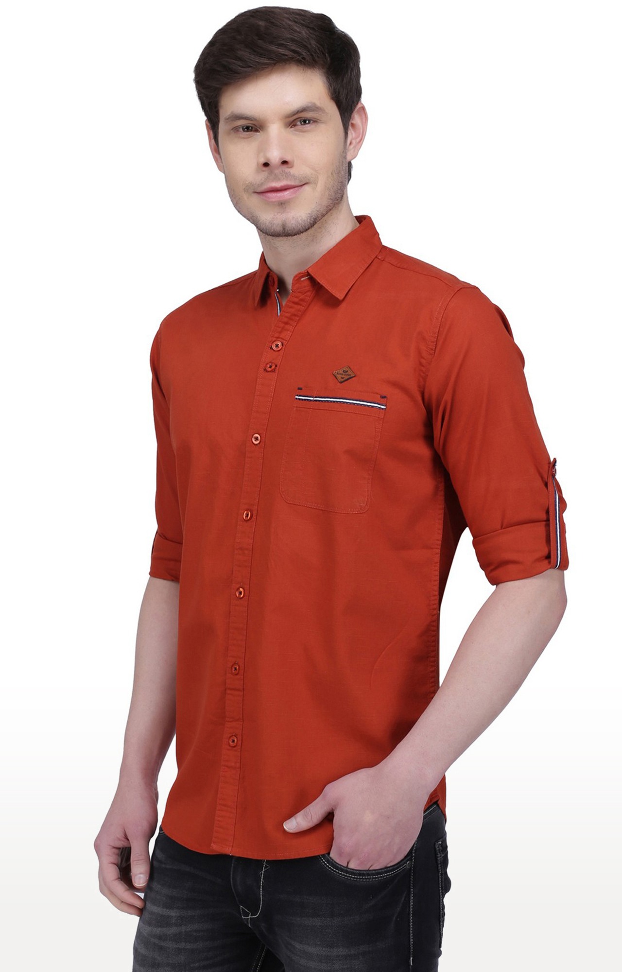 Kuons Avenue Men's Rust Brown Linen Cotton Shirt