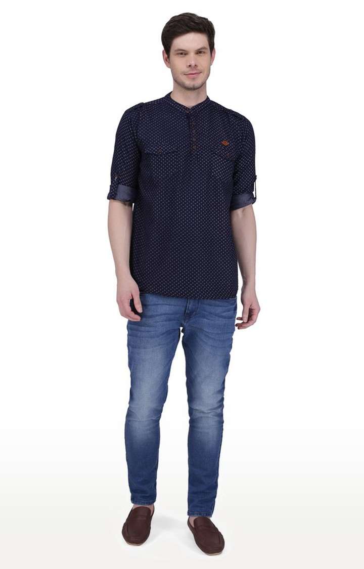 Kuons Avenue Men's Indigo Printed Denim Short Kurta 