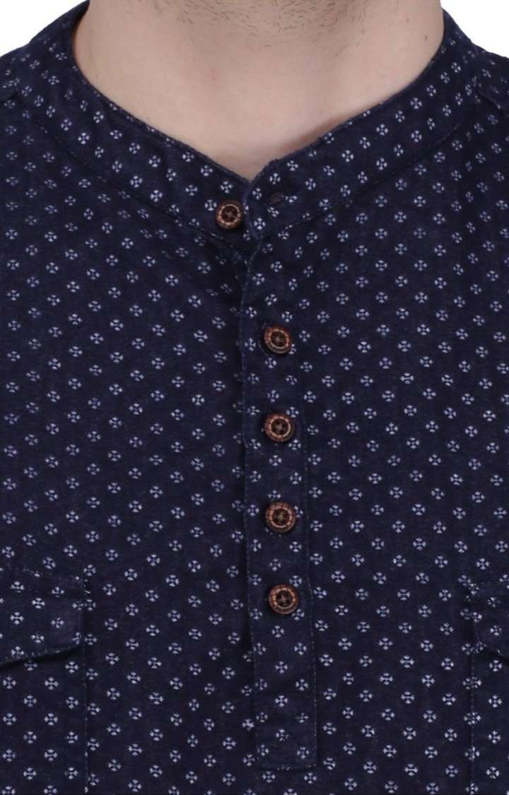 Kuons Avenue Men's Indigo Printed Denim Short Kurta 