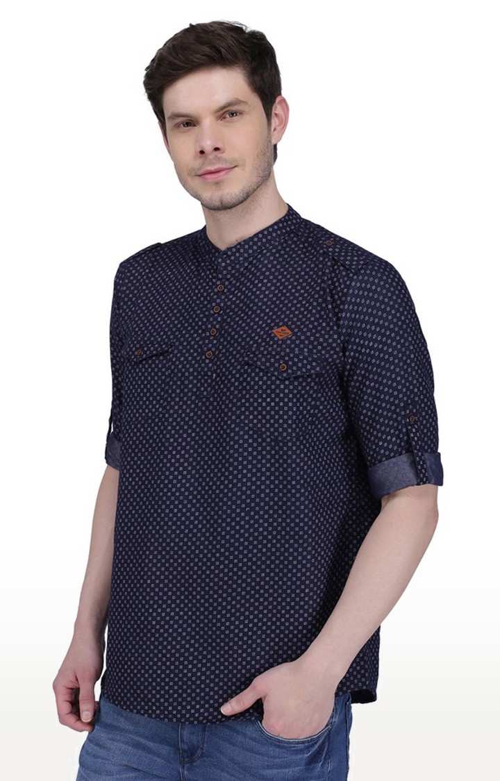 Kuons Avenue Men's Indigo Printed Denim Short Kurta