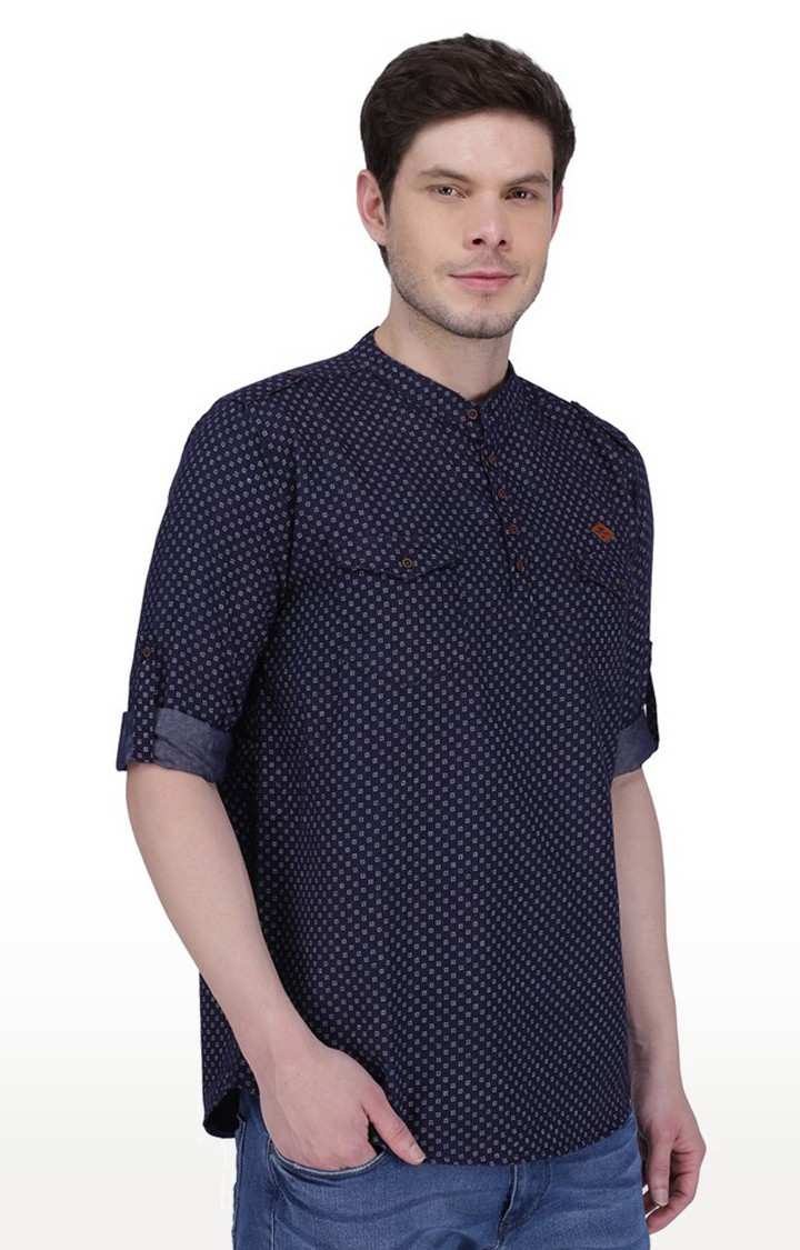 Kuons Avenue Men's Indigo Printed Denim Short Kurta