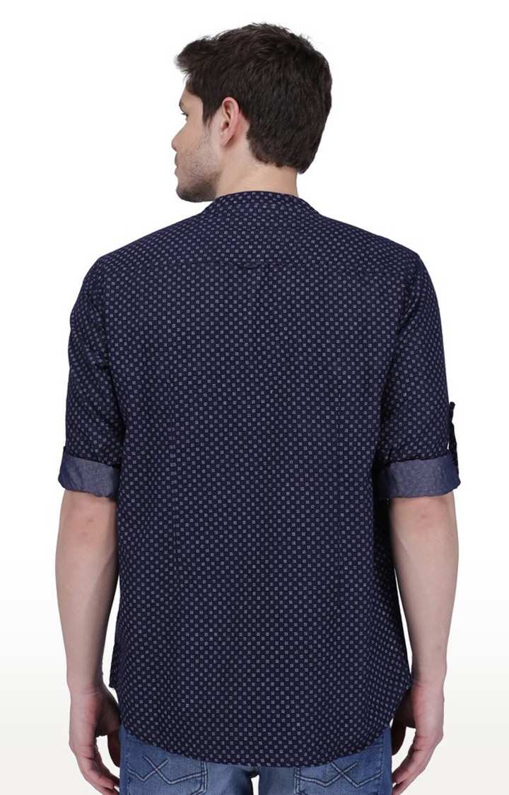 Kuons Avenue Men's Indigo Printed Denim Short Kurta