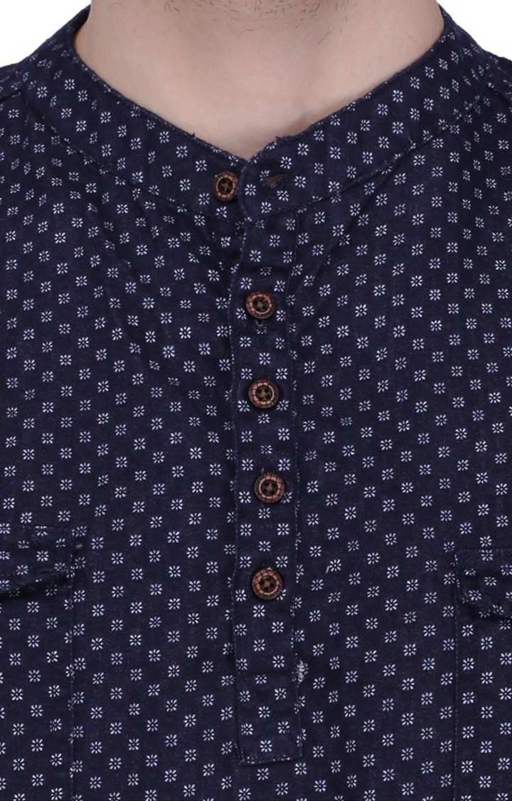 Kuons Avenue Men's Indigo Printed Denim Short Kurta