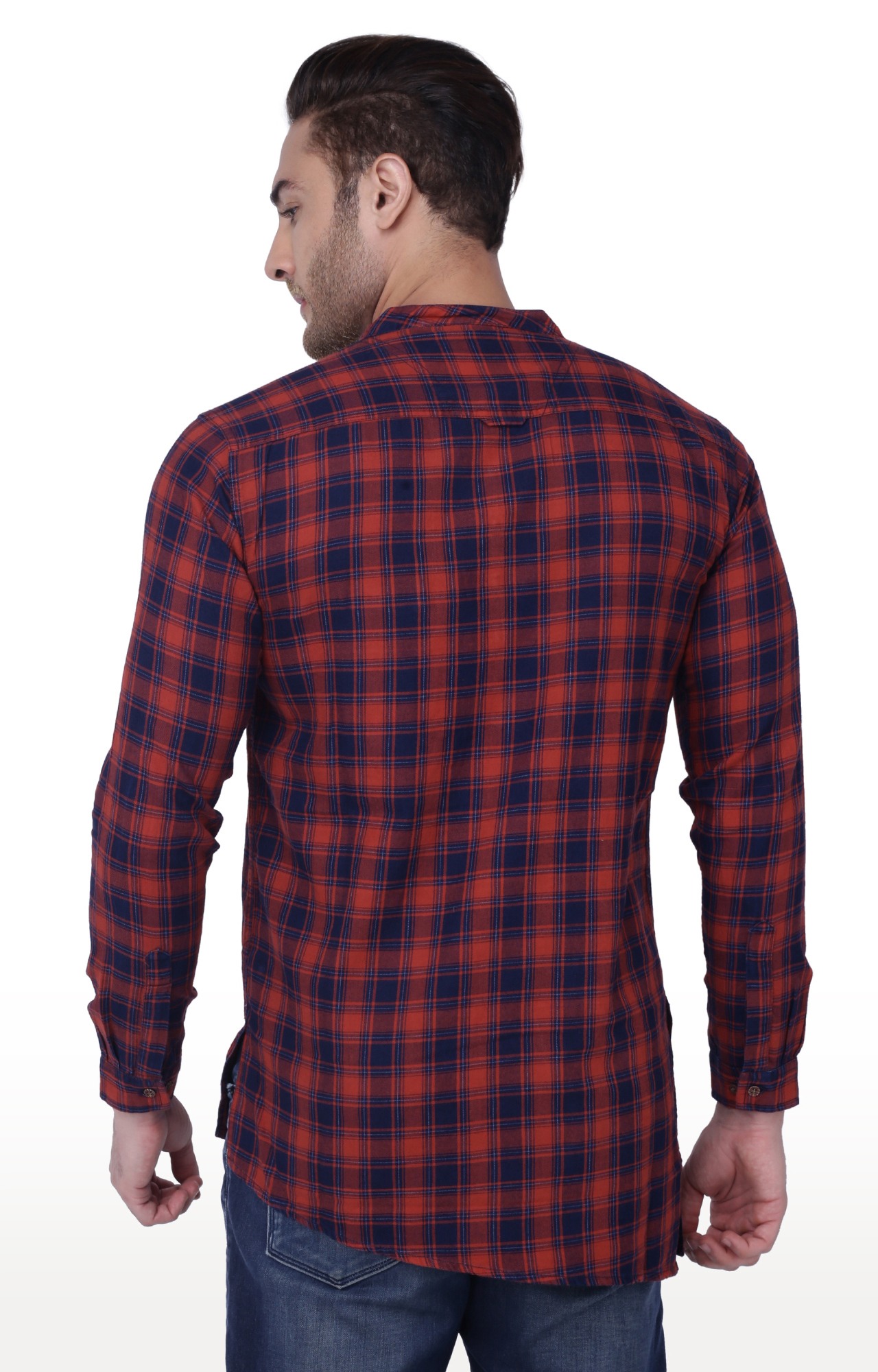 Kuons Avenue Men's Red and Indigo Checks Kurta-KACLFS1329