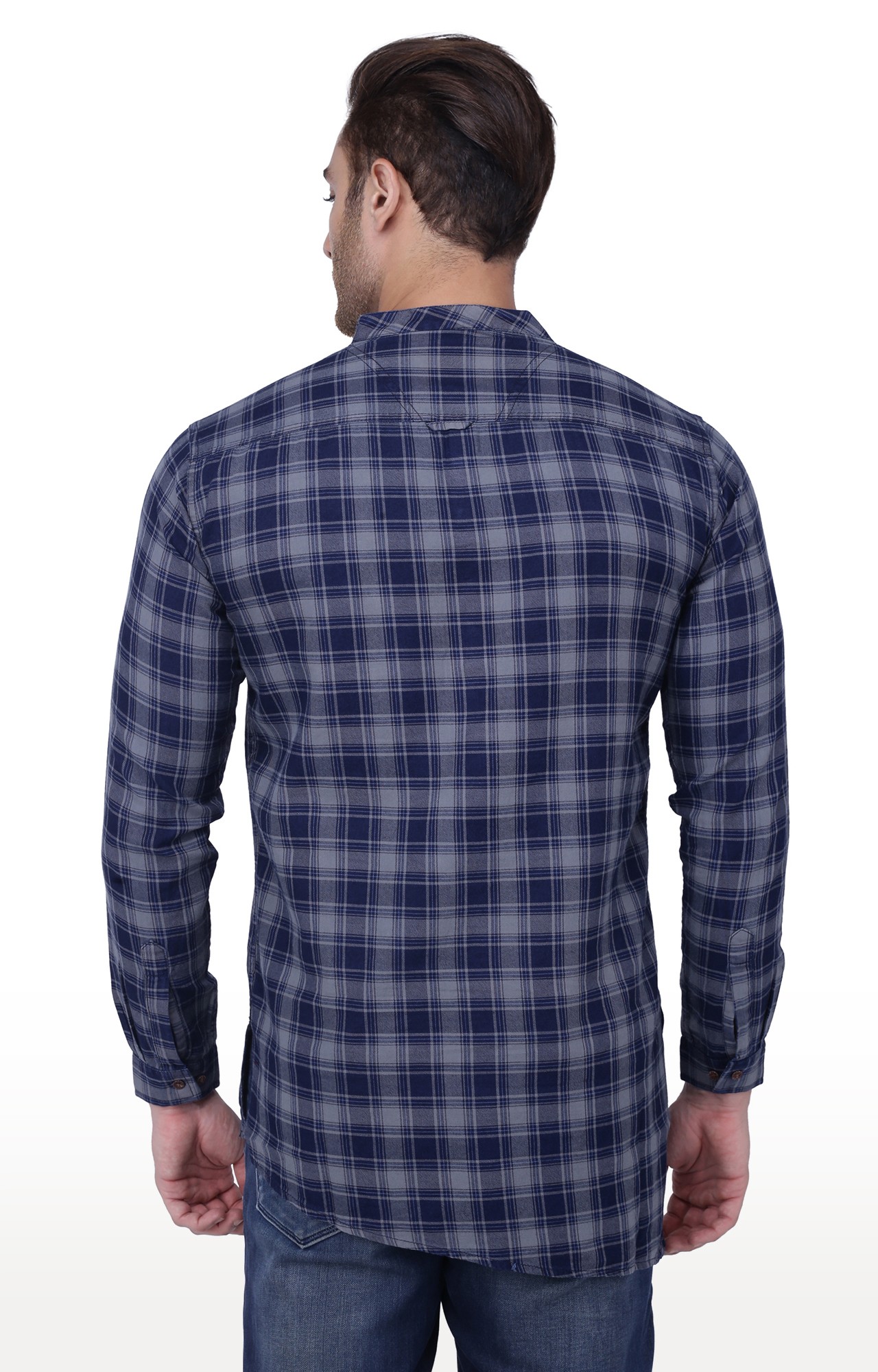 Kuons Avenue Men's Grey and Indigo Checks Kurta-KACLFS1331