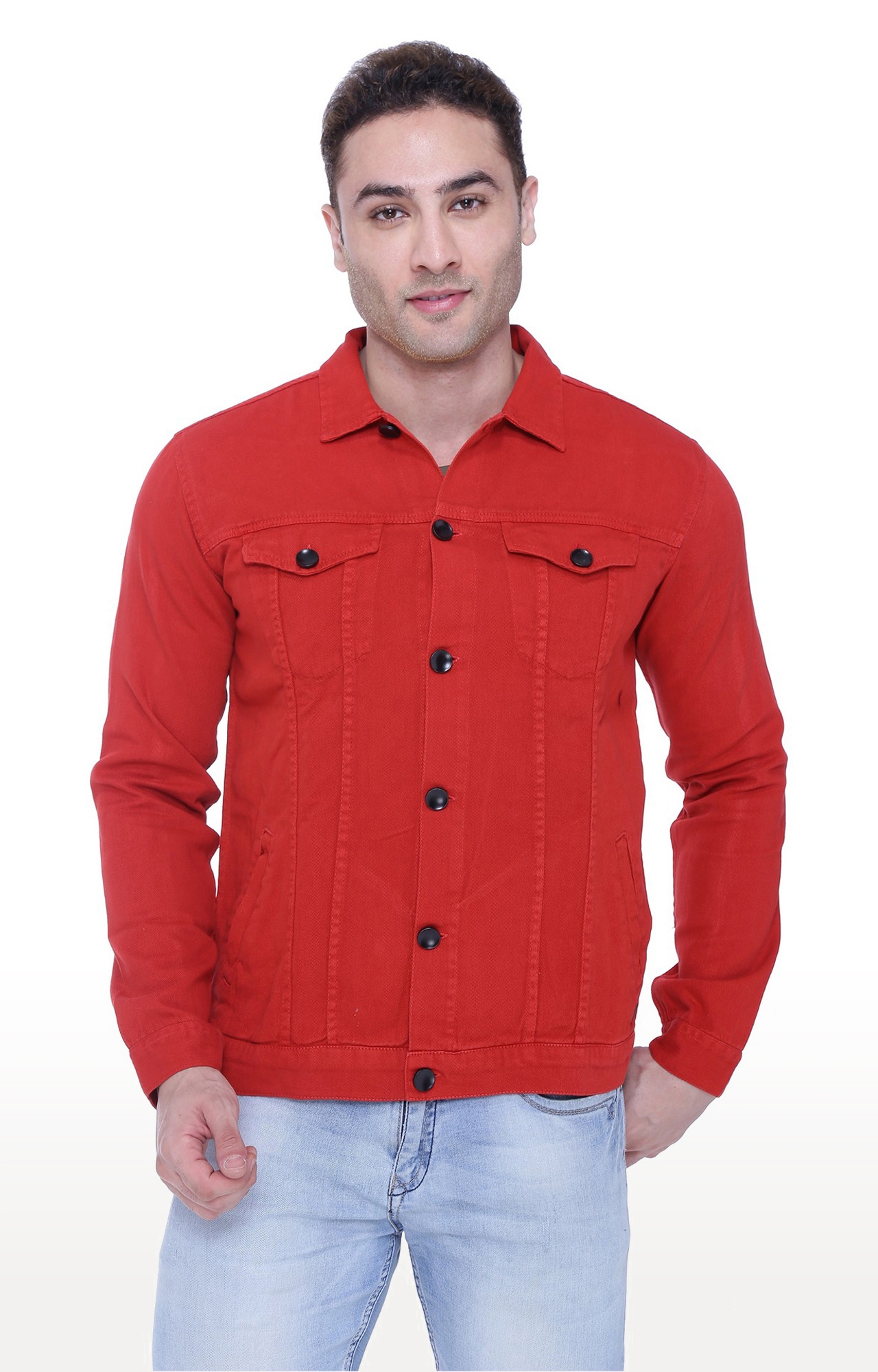 Kuons Avenue Men's Cherry Red Denim Jacket