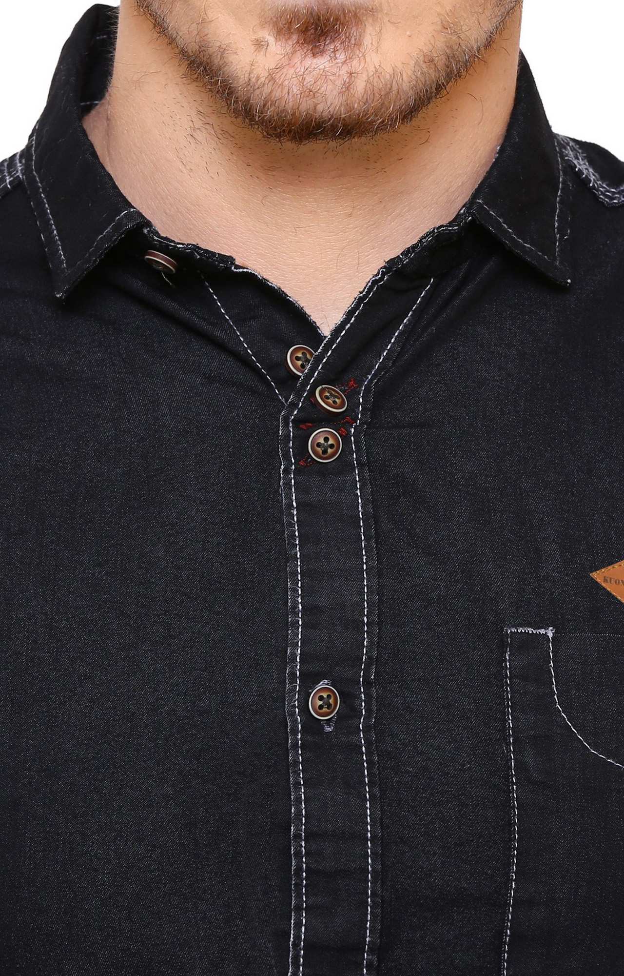 Kuons Avenue Men's Black Half Sleeve Denim Shirt