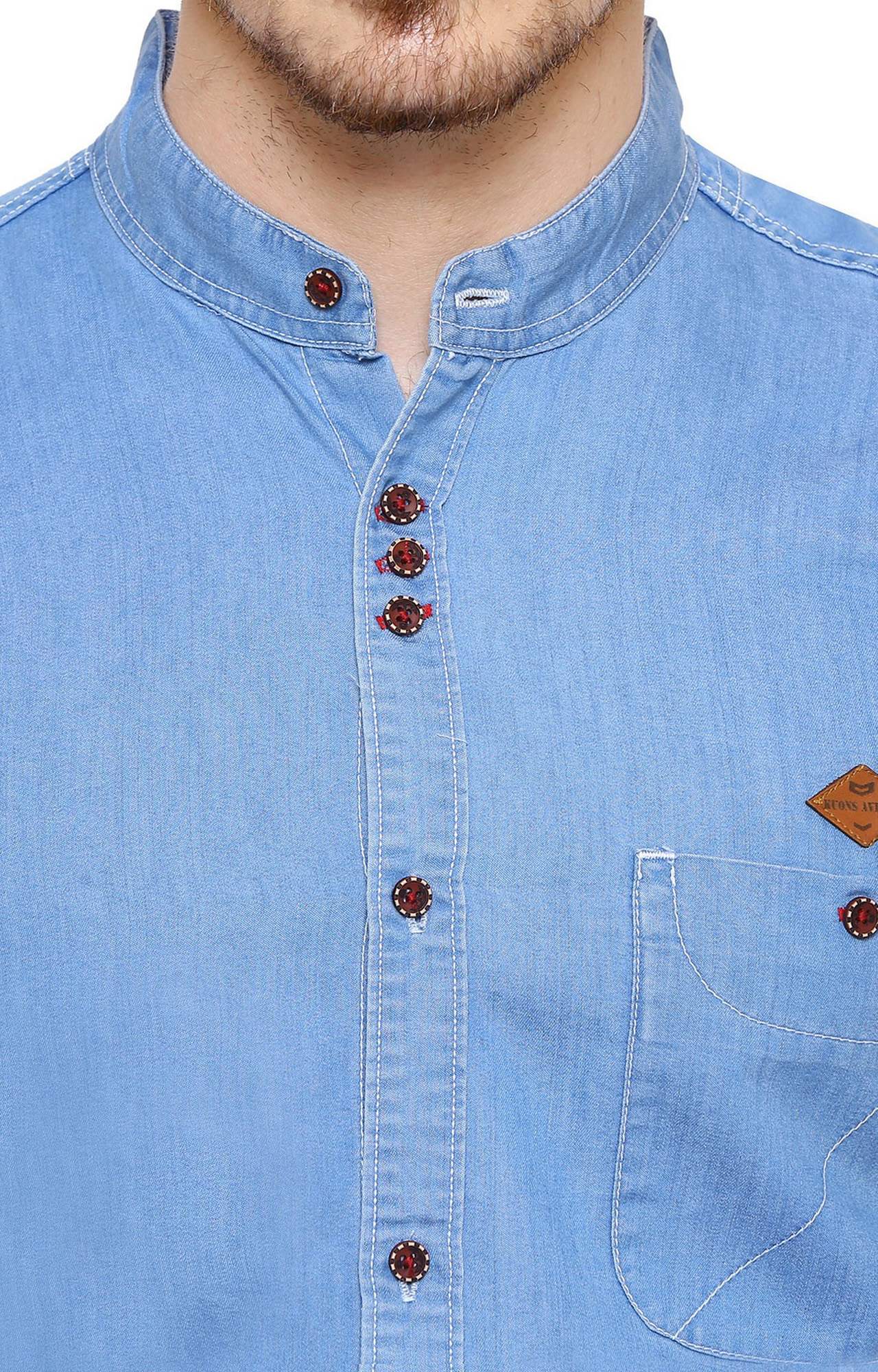 Kuons Avenue Men's Icewash Blue Half Sleeve Denim Shirt