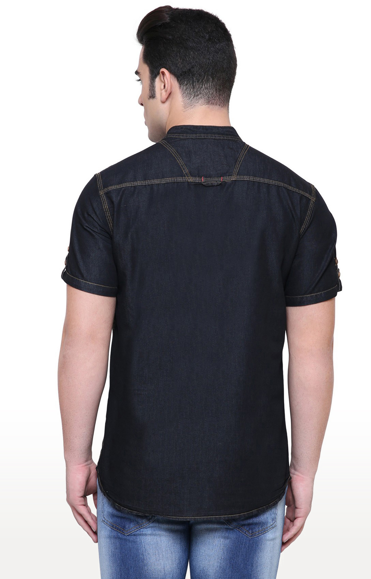 Kuons Avenue Men's Black Half Sleeve Denim Shirt