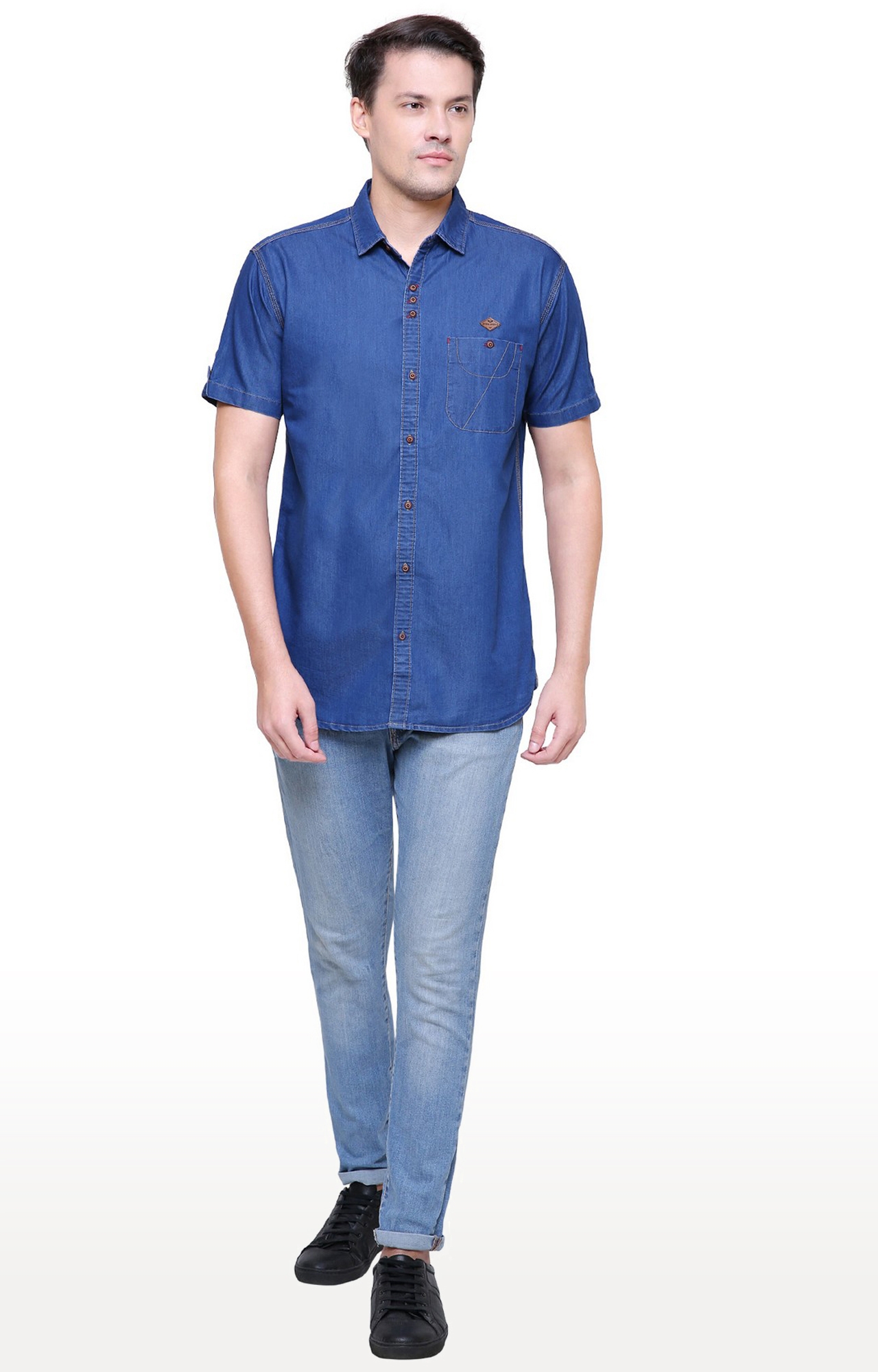 Kuons Avenue | Kuons Avenue Men's True Blue Half Sleeve Denim Shirt 1