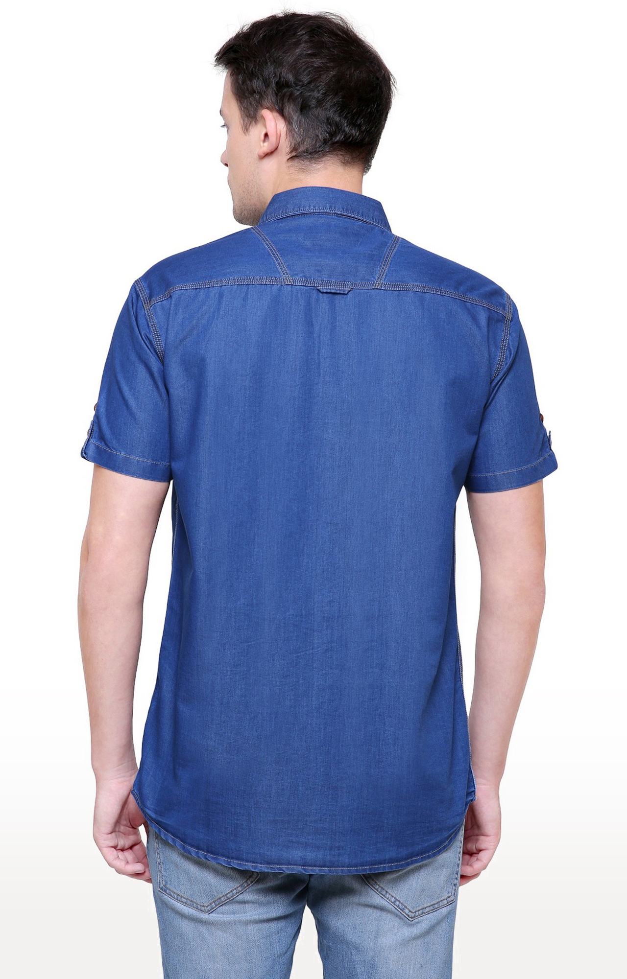 Kuons Avenue | Kuons Avenue Men's True Blue Half Sleeve Denim Shirt 4