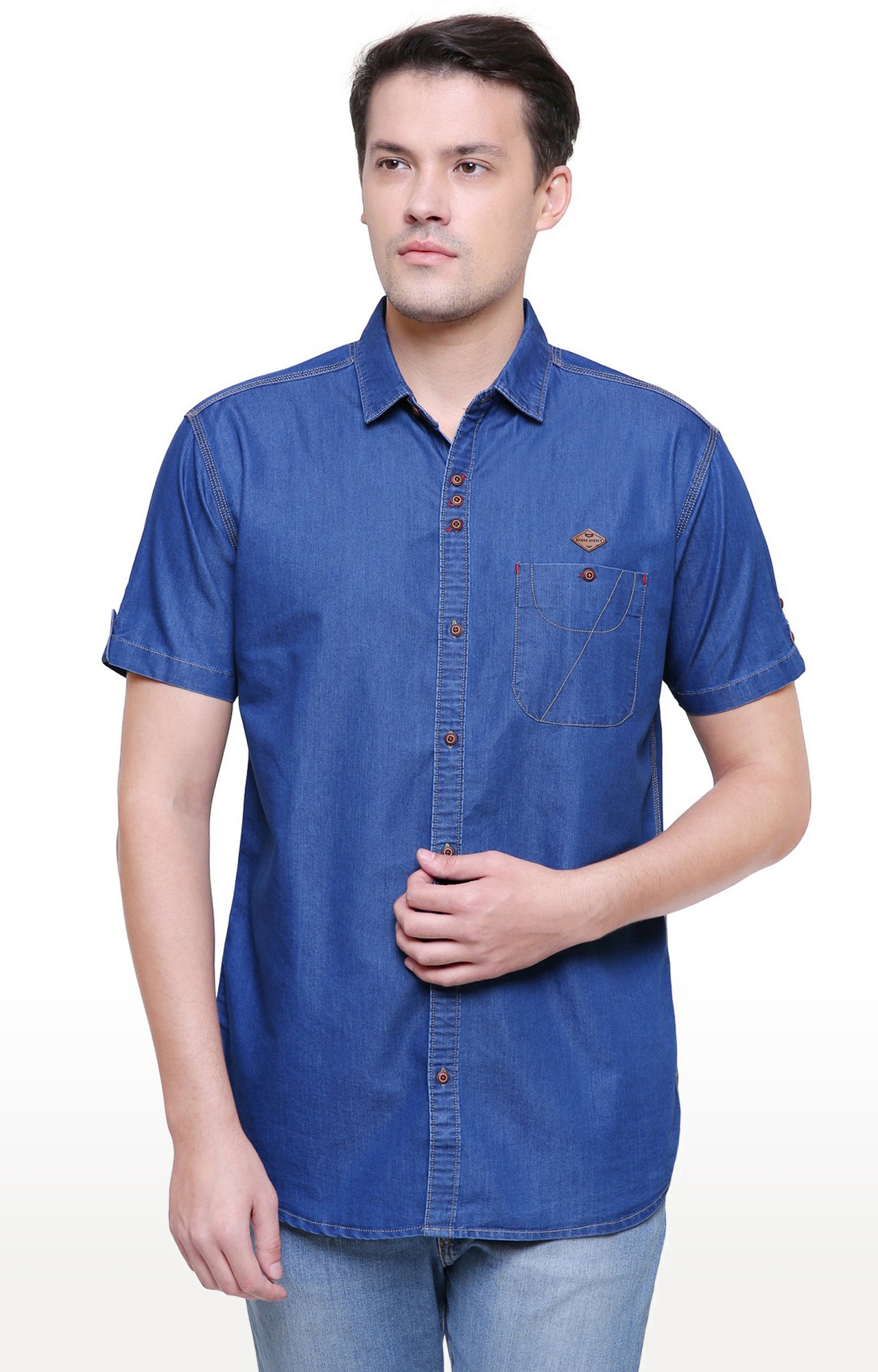 Kuons Avenue | Kuons Avenue Men's True Blue Half Sleeve Denim Shirt 0