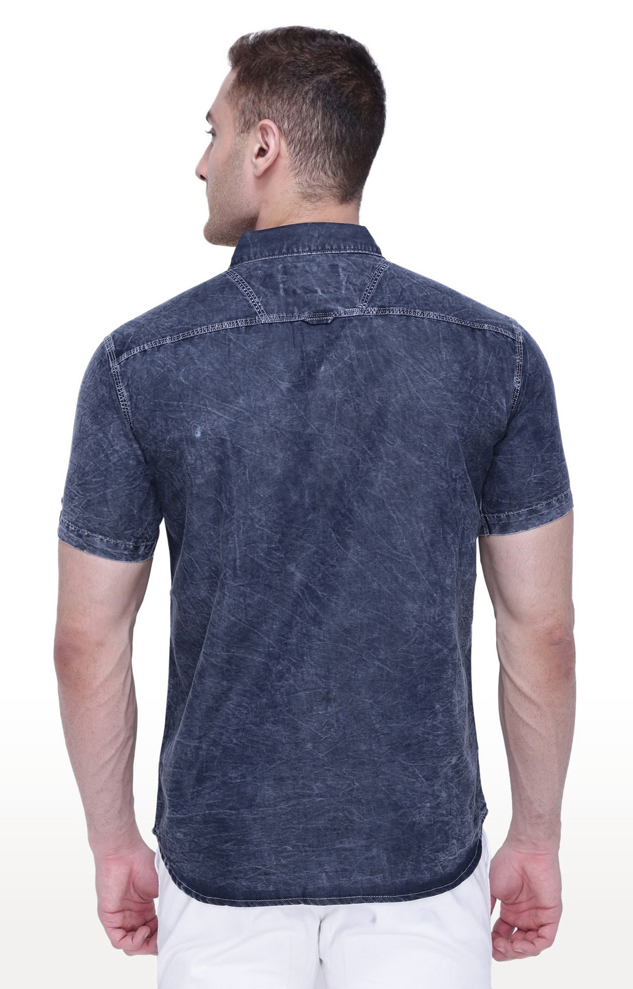 Kuons Avenue Men's Blue Cloud Half Sleeve Denim Shirt