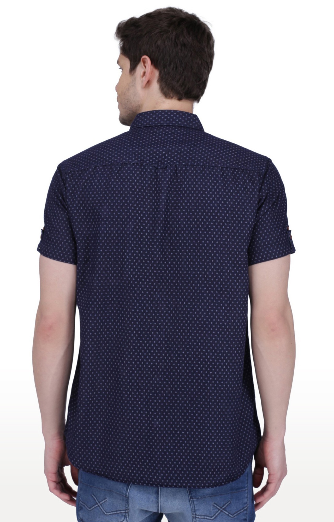 Kuons Avenue Men's Indigo Print Half Sleeve Denim Shirt