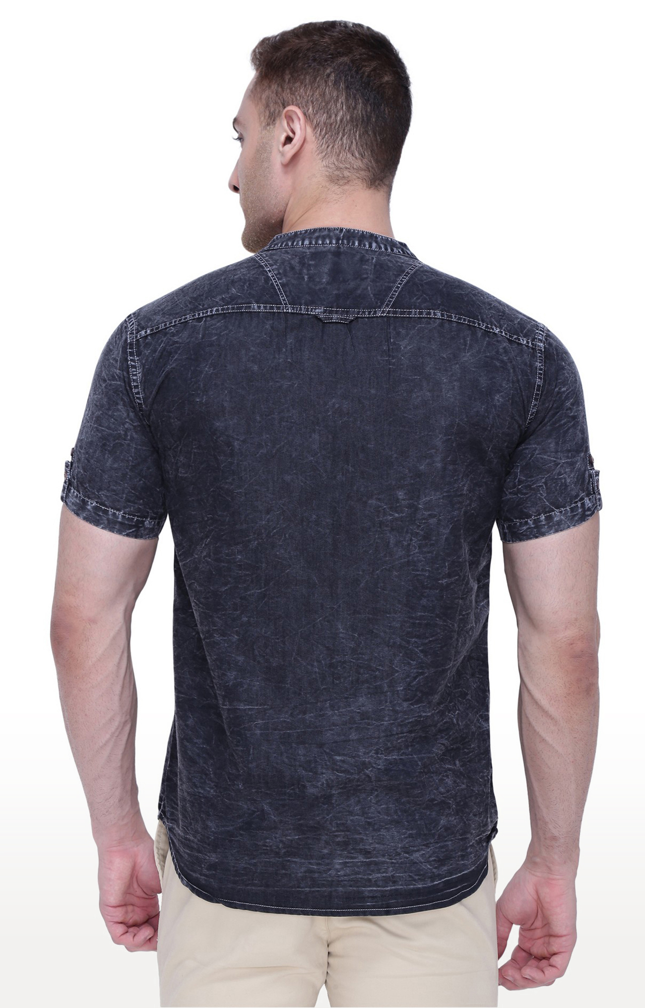 Kuons Avenue Men's Cloud Grey Half Sleeve Denim Shirt