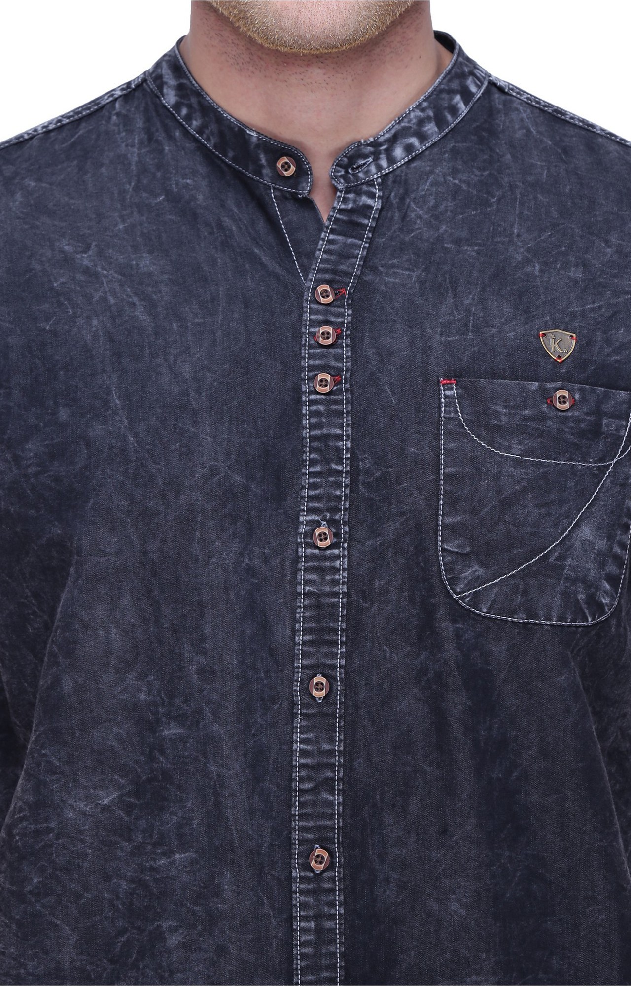 Kuons Avenue Men's Cloud Grey Half Sleeve Denim Shirt