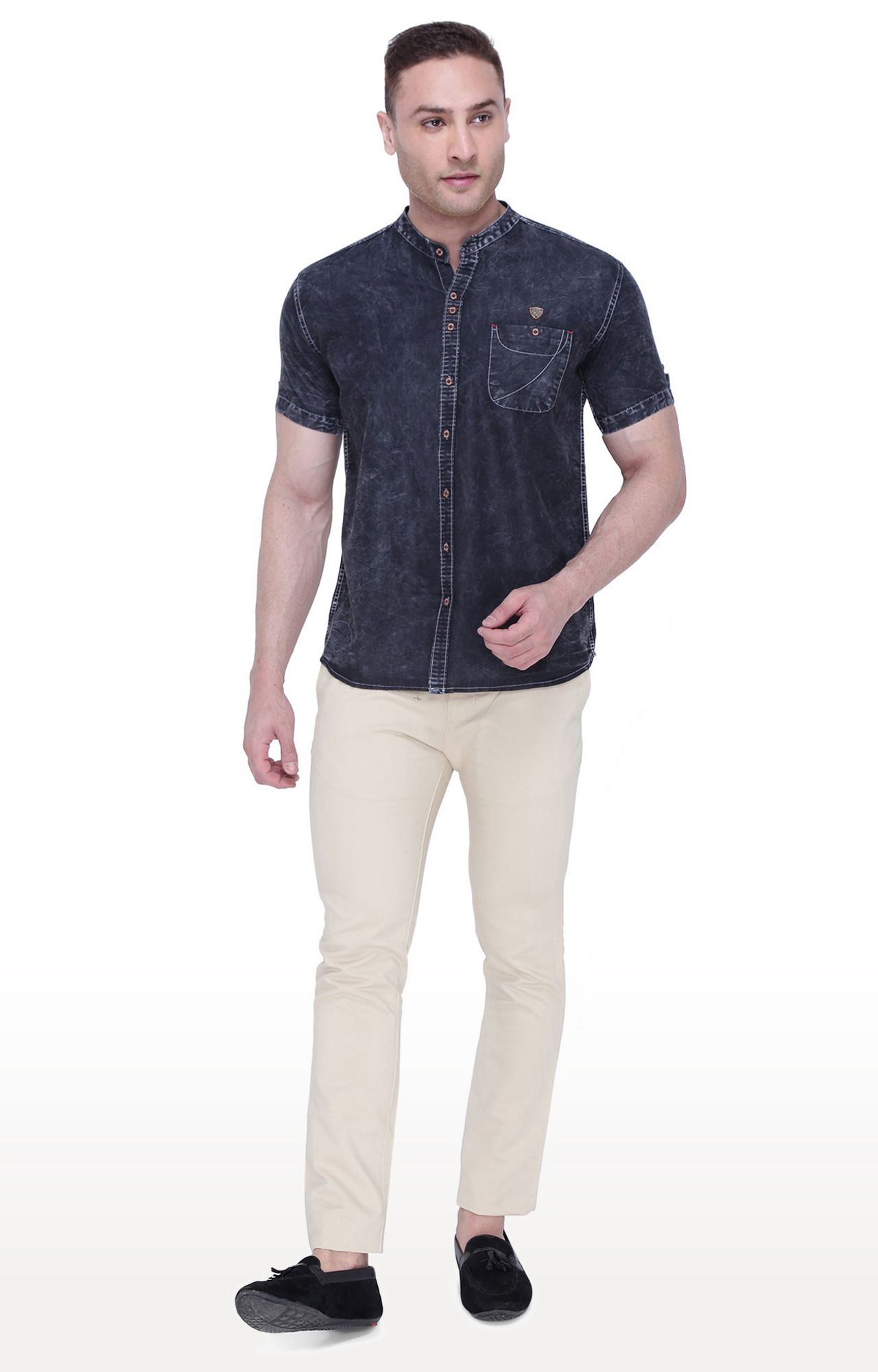 Kuons Avenue Men's Cloud Grey Half Sleeve Denim Shirt