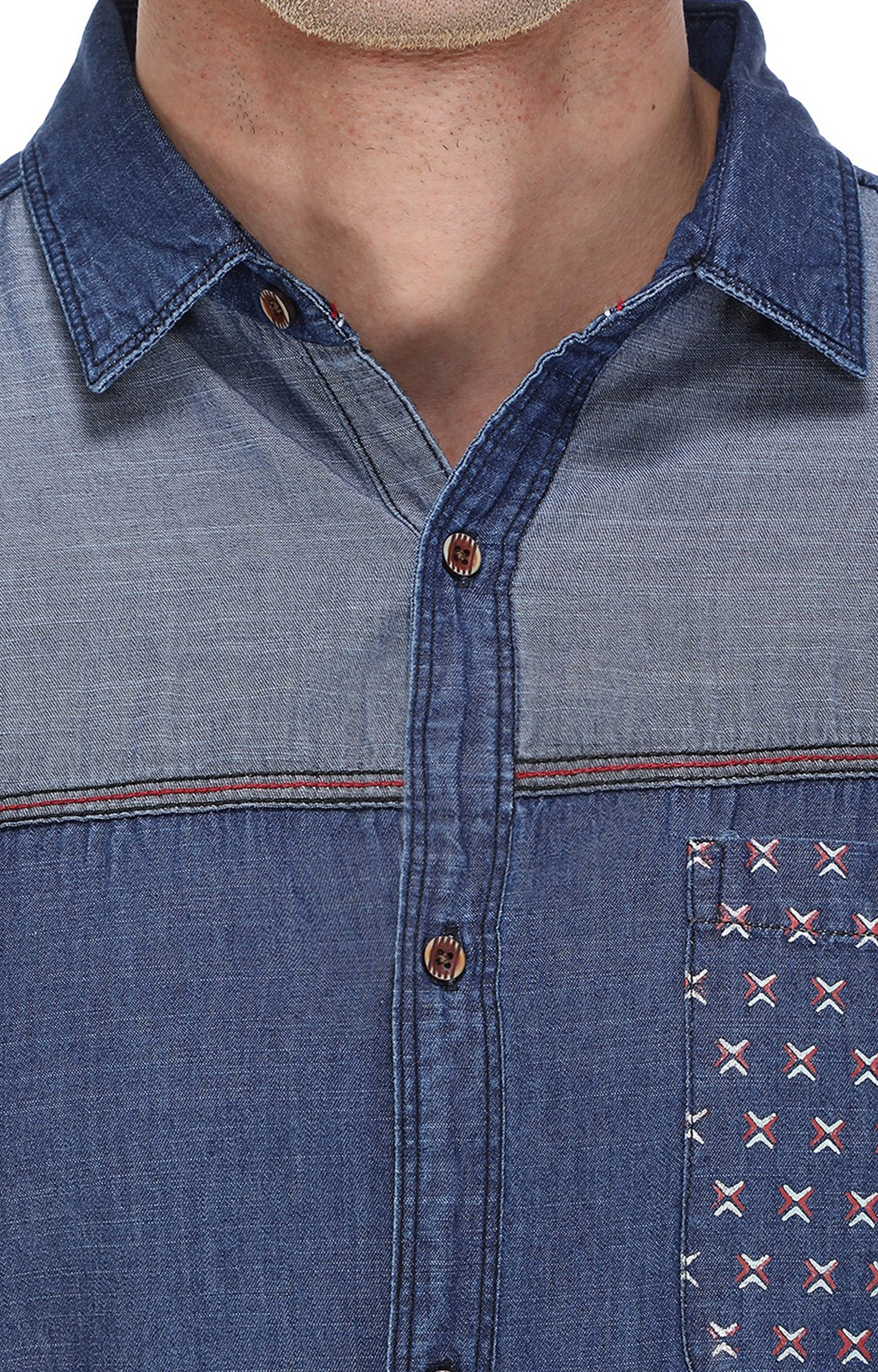 Kuons Avenue Men's Carbon Blue Half Sleeve Denim Shirt