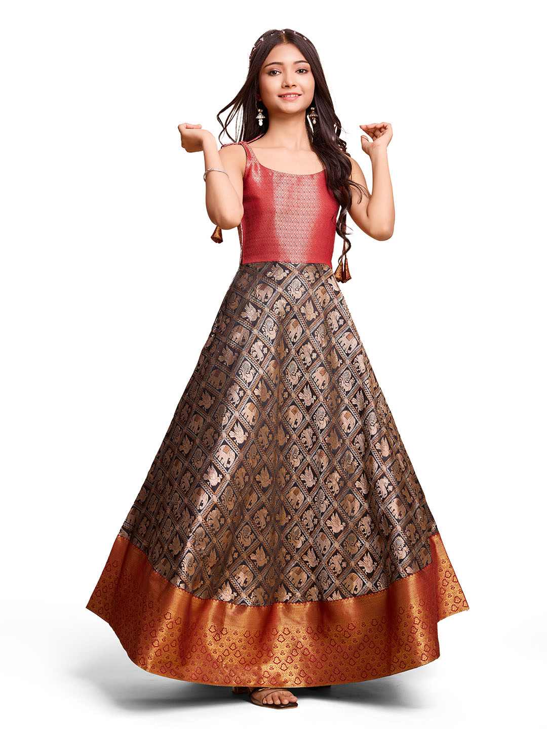 Tasarika Kids BLACK color Silk Sleeveless ethnic dress KAJAL_BLACK