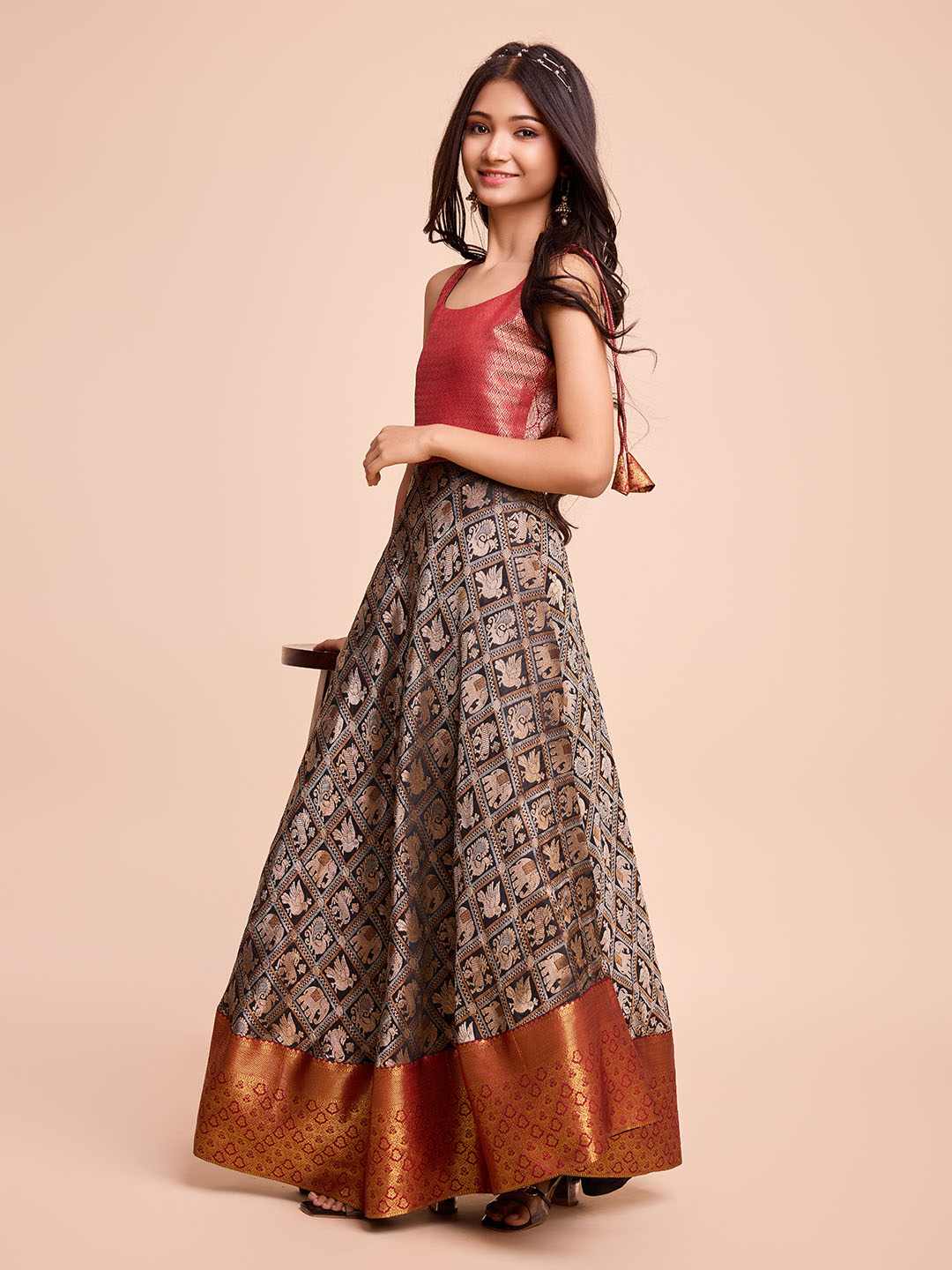 Tasarika Kids BLACK color Silk Sleeveless ethnic dress KAJAL_BLACK
