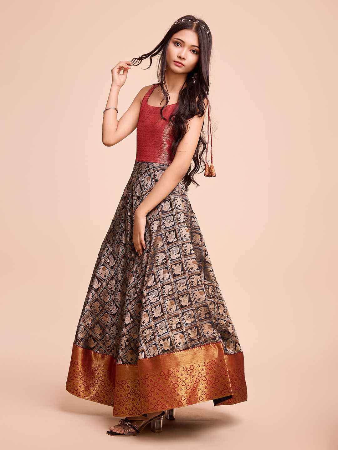 Tasarika Kids BLACK color Silk Sleeveless ethnic dress KAJAL_BLACK