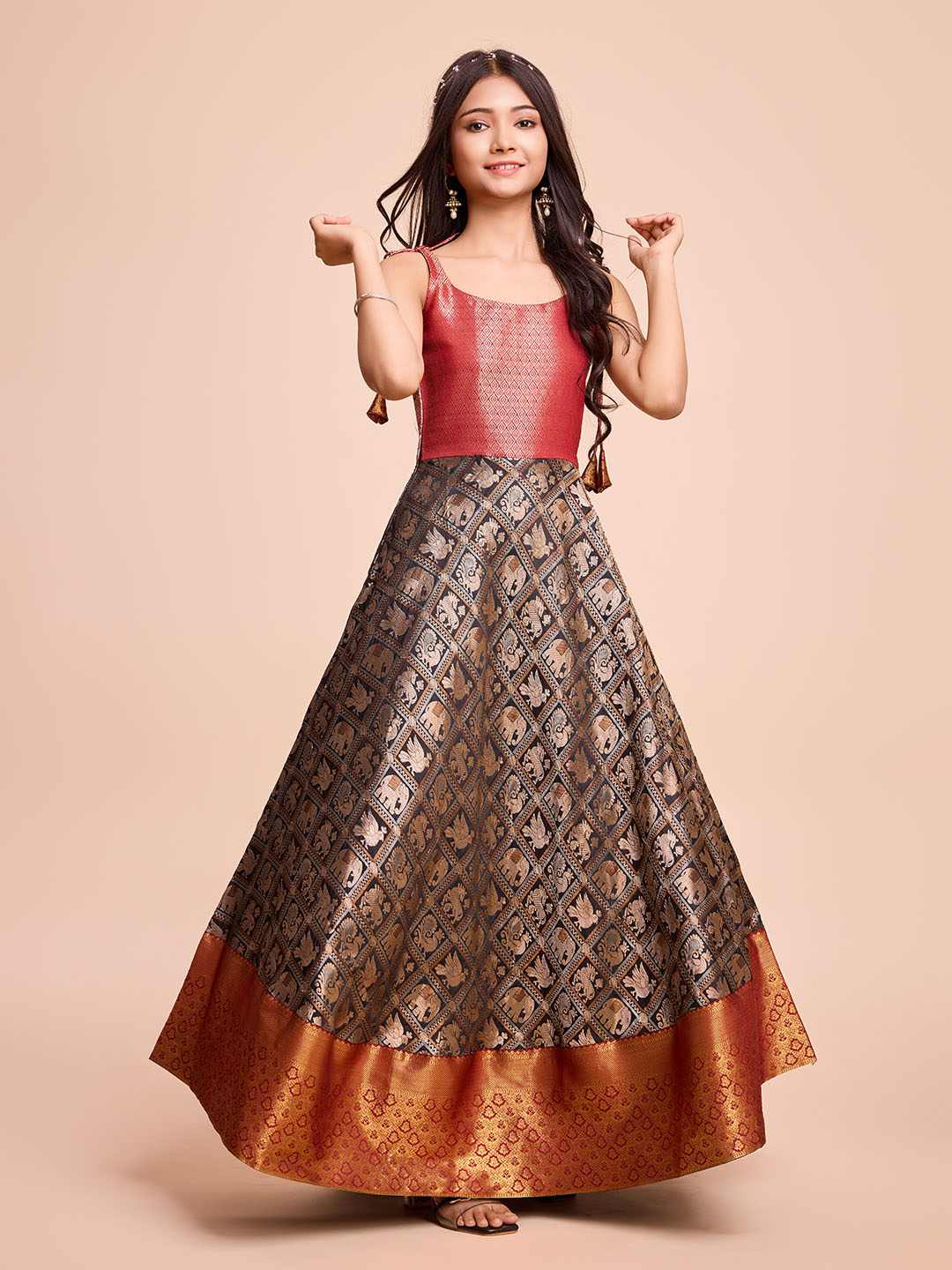 Tasarika Kids BLACK color Silk Sleeveless ethnic dress KAJAL_BLACK