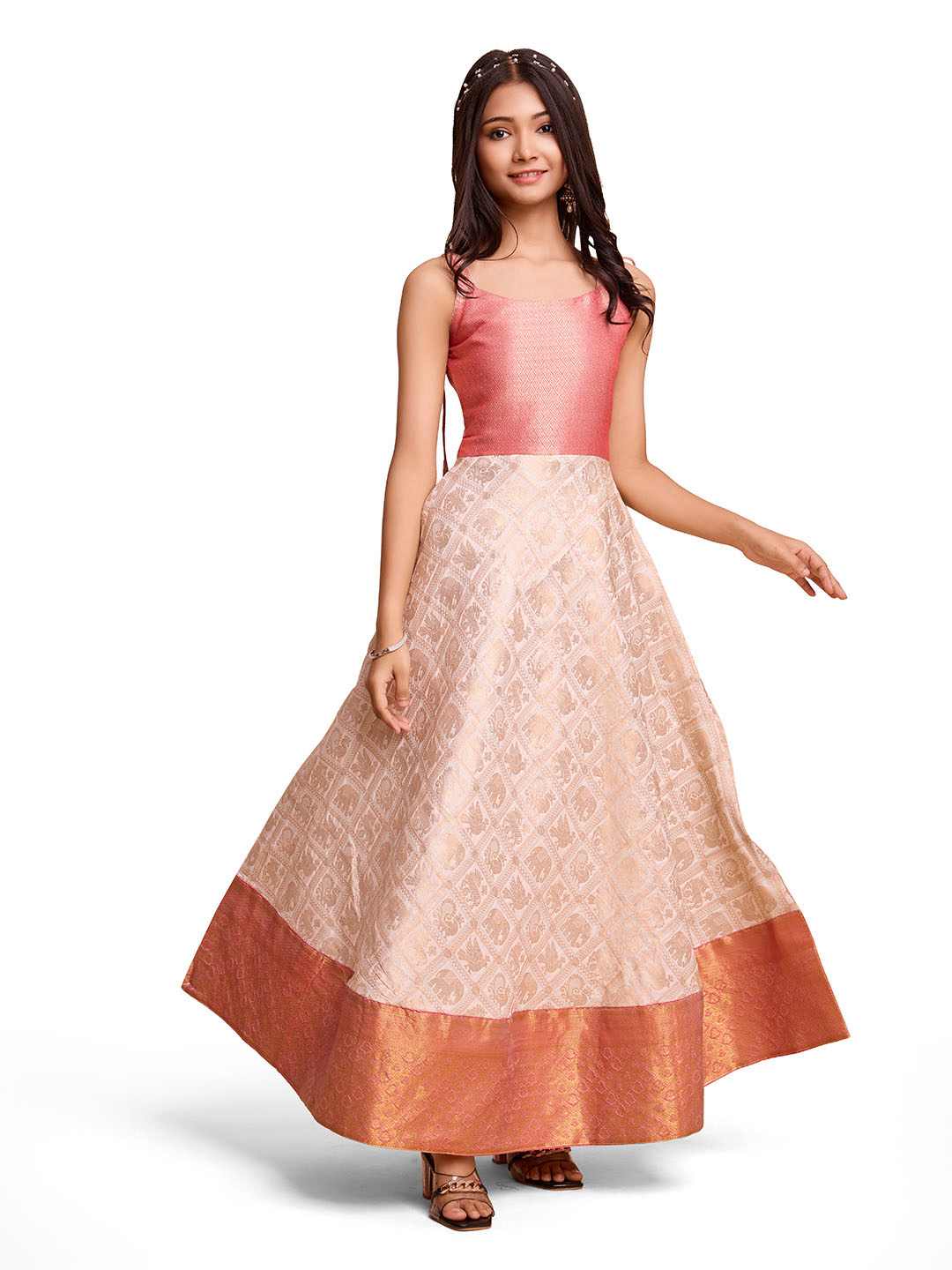 Tasarika Kids CREAM color Silk Sleeveless ethnic dress KAJAL_CREAM