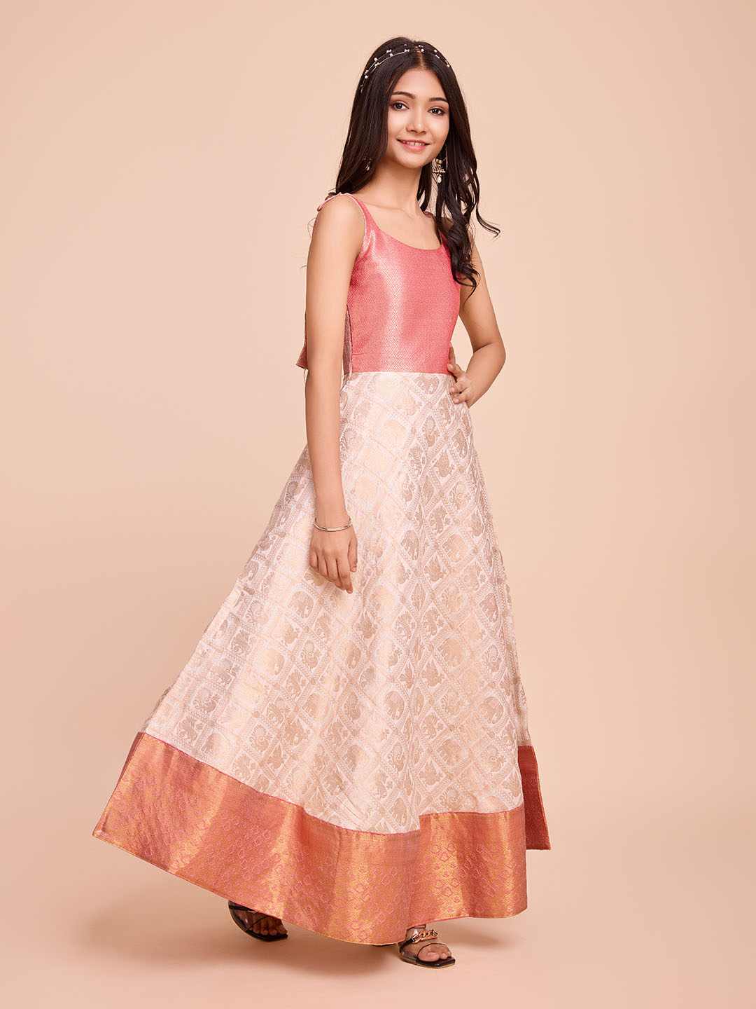Tasarika Kids CREAM color Silk Sleeveless ethnic dress KAJAL_CREAM