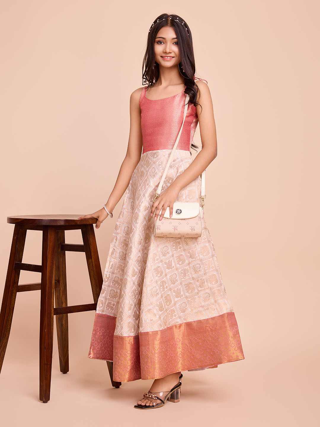 Tasarika Kids CREAM color Silk Sleeveless ethnic dress KAJAL_CREAM