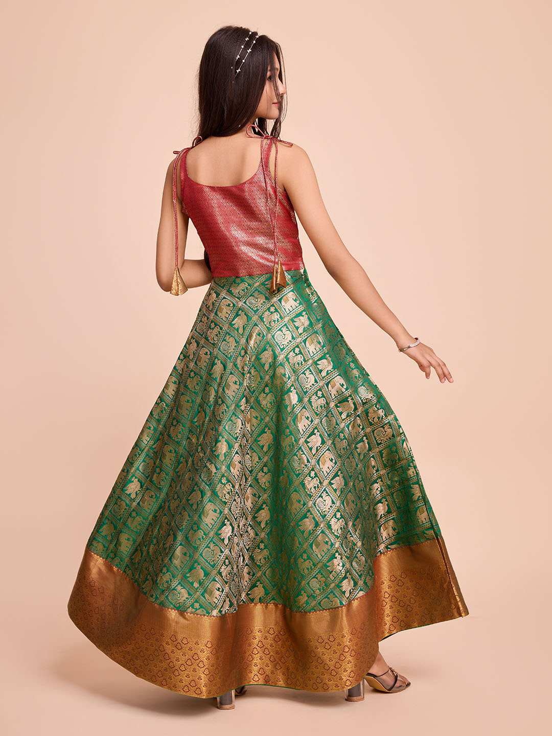 Tasarika Kids GREEN color Silk Sleeveless ethnic dress KAJAL_GREEN