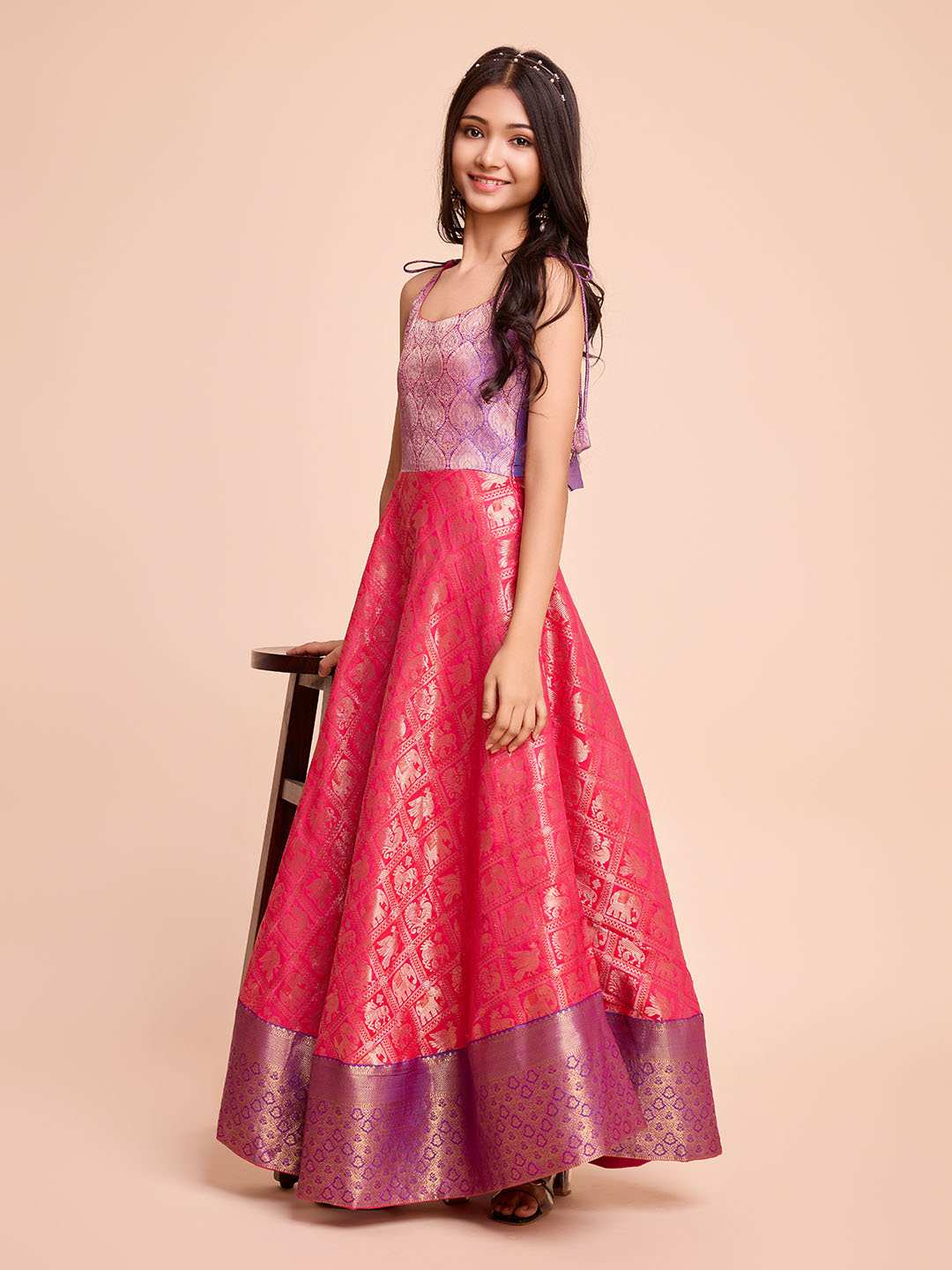 Tasarika Kids PINK color Silk Sleeveless ethnic dress KAJAL_PINK