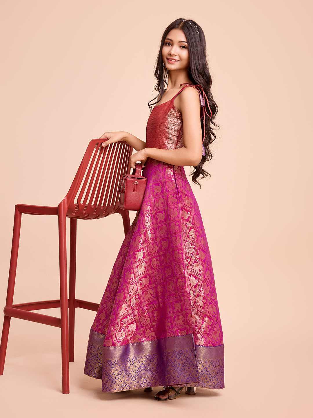 Tasarika Kids PURPLE color Silk Sleeveless ethnic dress KAJAL_PURPLE
