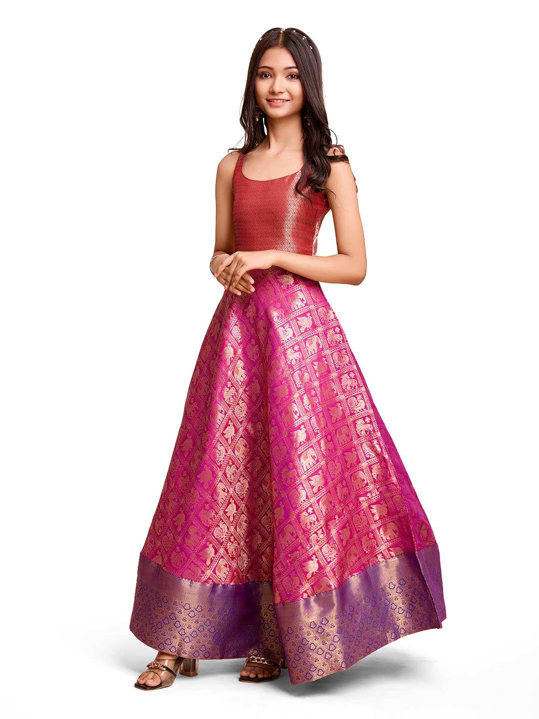 Tasarika Kids PURPLE color Silk Sleeveless ethnic dress KAJAL_PURPLE