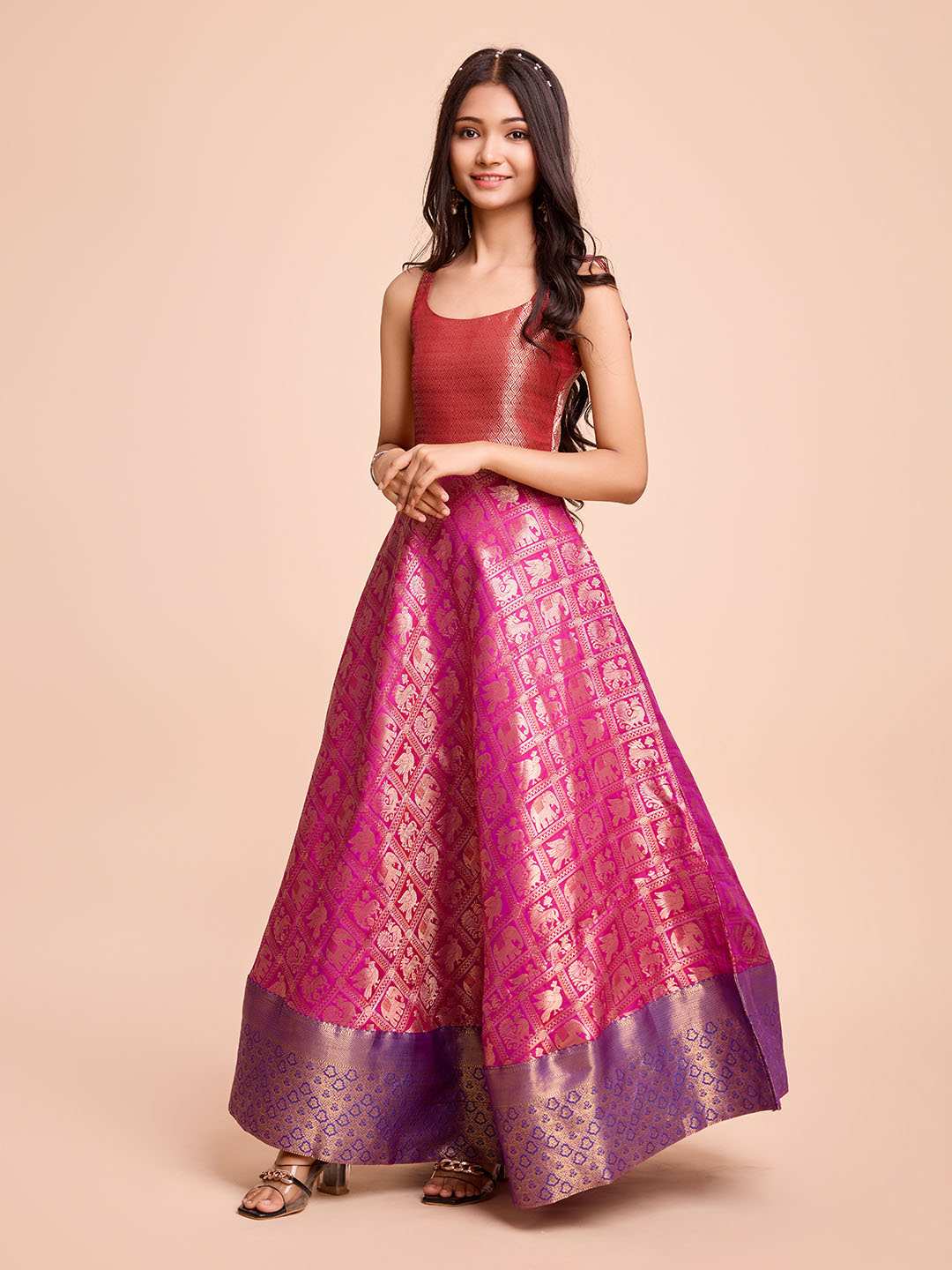 Tasarika Kids PURPLE color Silk Sleeveless ethnic dress KAJAL_PURPLE